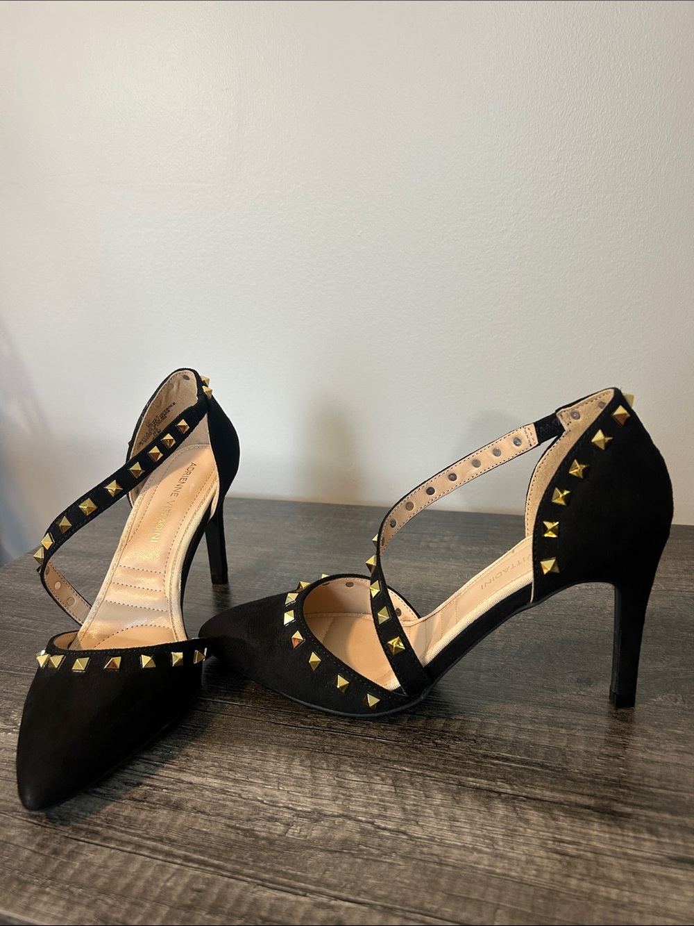 Adrienne Vittadini Black faux suede studded heels